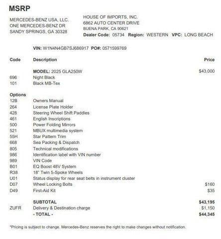 used 2025 Mercedes-Benz GLA 250 car, priced at $36,977