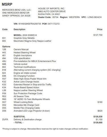used 2024 Mercedes-Benz S-Class car, priced at $85,992