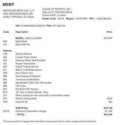 used 2025 Mercedes-Benz GLA 250 car, priced at $36,777