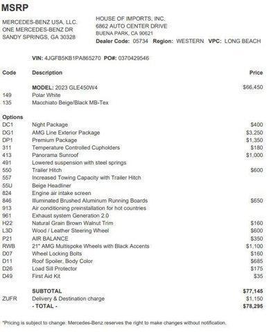 used 2023 Mercedes-Benz GLE 450 car, priced at $50,933