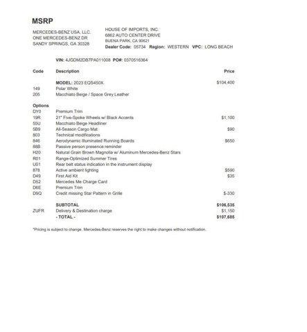 used 2023 Mercedes-Benz EQS 450 car, priced at $47,433