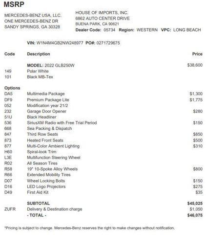 used 2022 Mercedes-Benz GLB 250 car, priced at $28,533