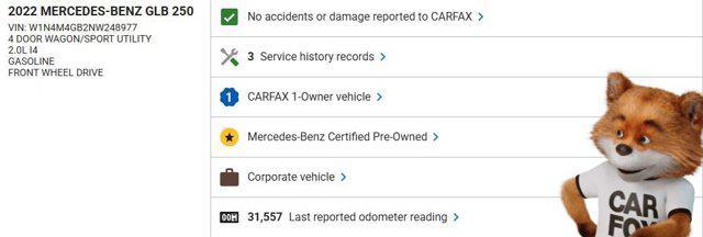 used 2022 Mercedes-Benz GLB 250 car, priced at $28,533