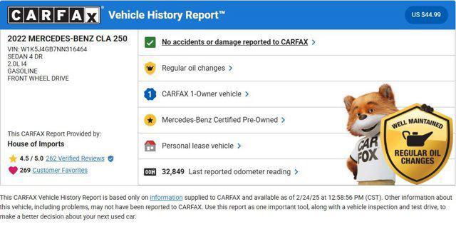 used 2022 Mercedes-Benz CLA 250 car, priced at $28,433