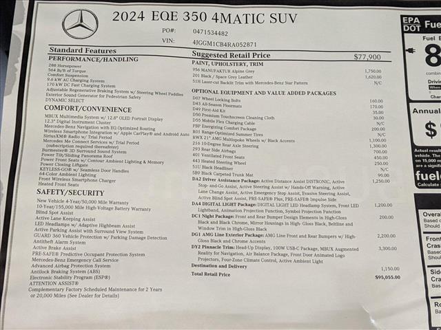 new 2024 Mercedes-Benz EQE 350 car, priced at $95,055