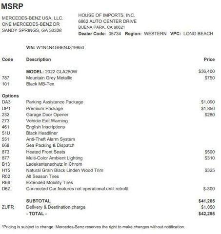 used 2022 Mercedes-Benz GLA 250 car, priced at $24,494