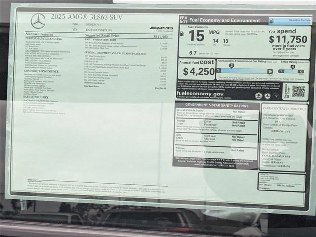 new 2025 Mercedes-Benz AMG GLS 63 car, priced at $162,745