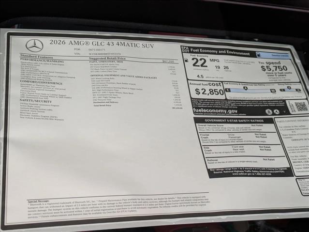 new 2026 Mercedes-Benz AMG GLC 43 car, priced at $81,420