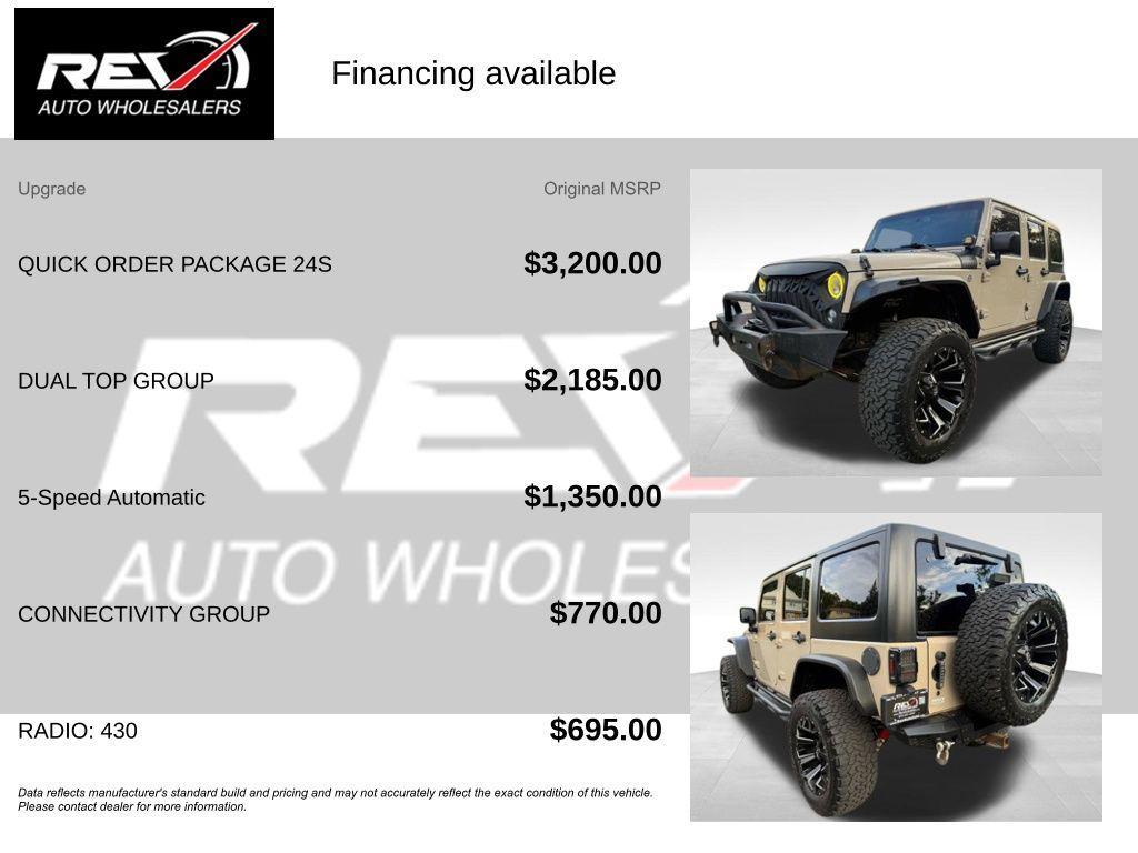 used 2016 Jeep Wrangler Unlimited car, priced at $18,480