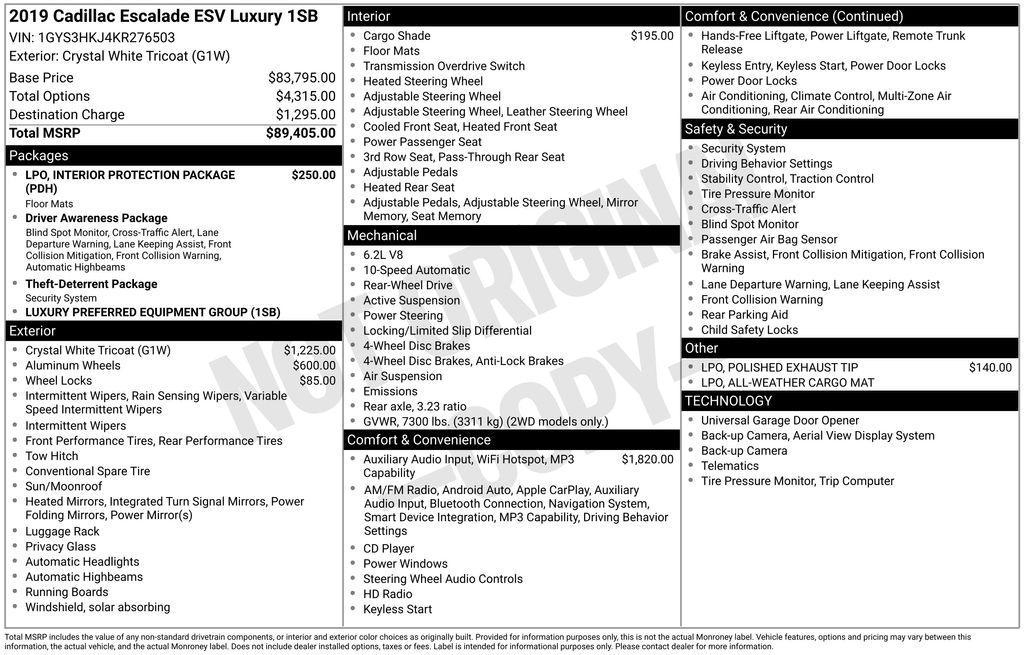 used 2019 Cadillac Escalade ESV car, priced at $30,499