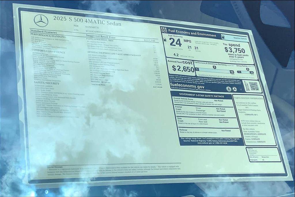 new 2025 Mercedes-Benz S-Class car, priced at $127,285