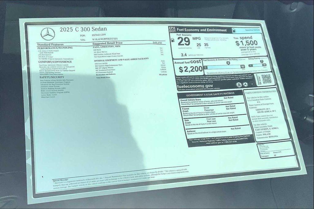 new 2025 Mercedes-Benz C-Class car, priced at $51,685
