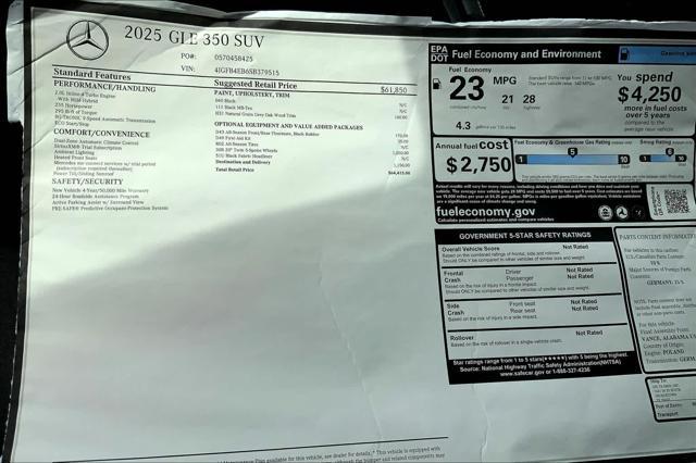 new 2025 Mercedes-Benz GLE 350 car, priced at $64,415
