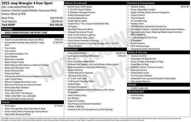 used 2023 Jeep Wrangler car, priced at $35,800
