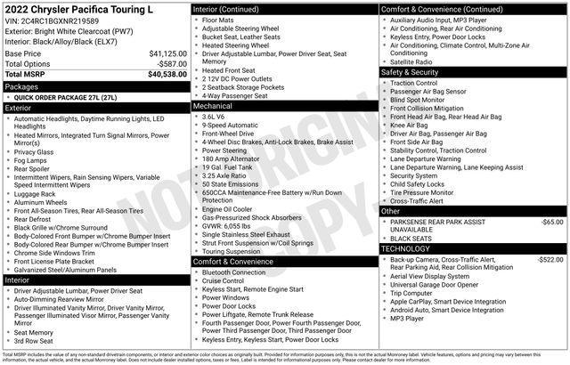 used 2022 Chrysler Pacifica car, priced at $26,000