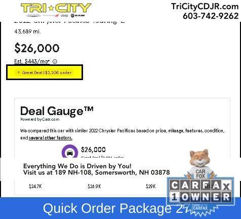 used 2022 Chrysler Pacifica car, priced at $26,000
