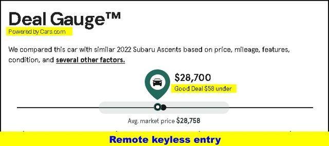 used 2022 Subaru Ascent car, priced at $28,700