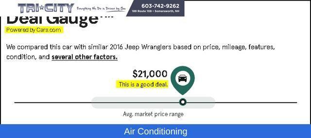 used 2016 Jeep Wrangler car, priced at $19,000