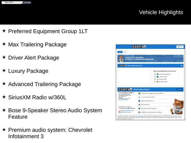 used 2021 Chevrolet Tahoe car, priced at $37,000