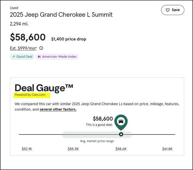 used 2025 Jeep Grand Cherokee L car, priced at $57,600