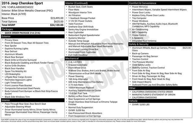 used 2016 Jeep Cherokee car, priced at $10,000