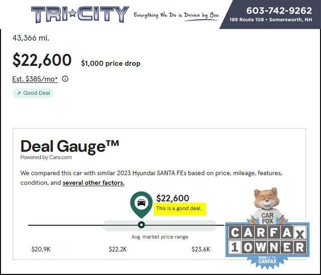 used 2023 Hyundai Santa Fe car, priced at $22,000