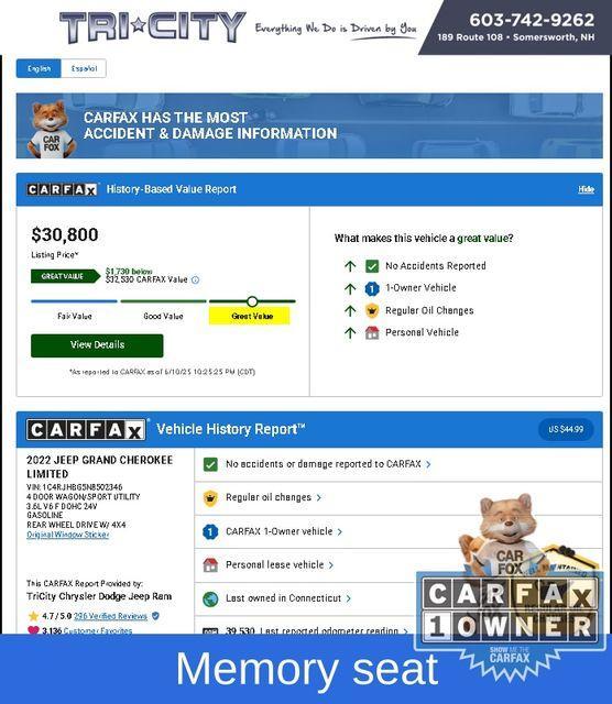 used 2022 Jeep Grand Cherokee car, priced at $30,800