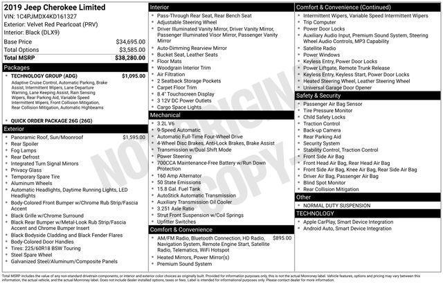 used 2019 Jeep Cherokee car, priced at $21,000