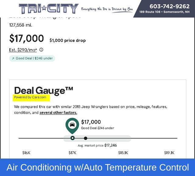 used 2018 Jeep Wrangler car, priced at $16,000