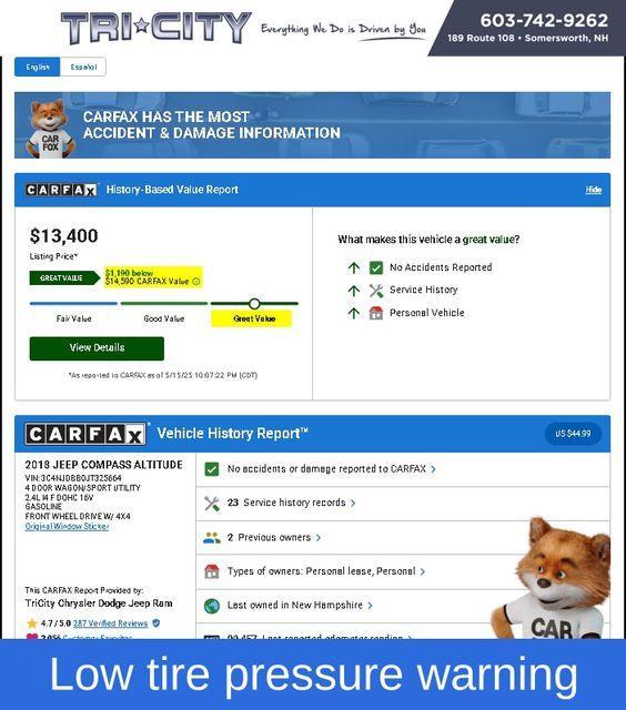 used 2018 Jeep Compass car, priced at $13,400