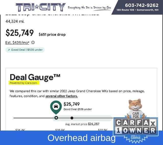 used 2022 Jeep Grand Cherokee WK car, priced at $25,749
