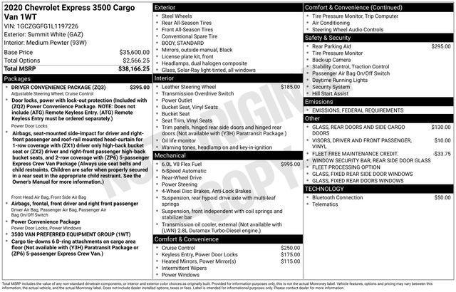 used 2020 Chevrolet Express 3500 car, priced at $21,000