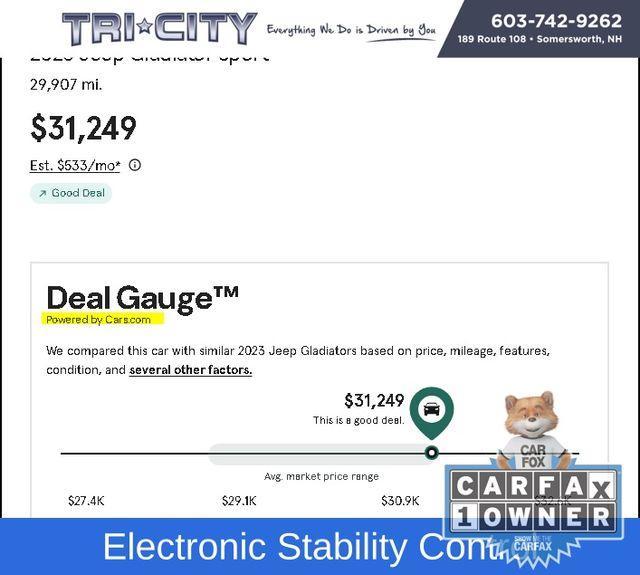 used 2023 Jeep Gladiator car, priced at $29,300