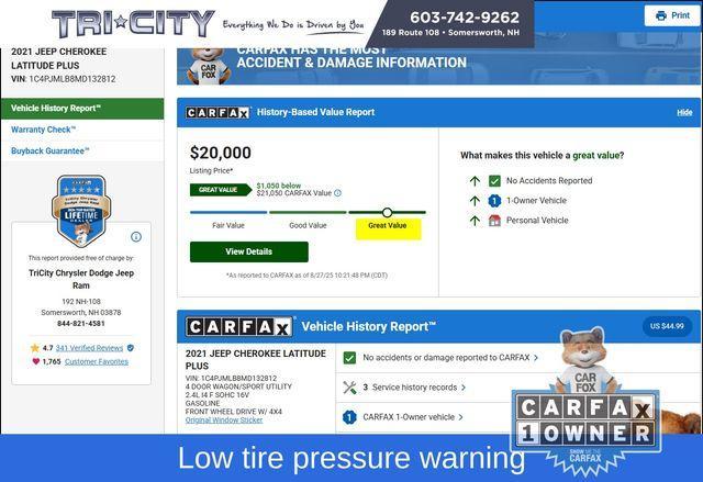 used 2021 Jeep Cherokee car, priced at $20,000
