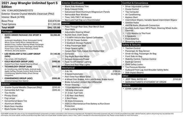 used 2021 Jeep Wrangler Unlimited car, priced at $27,000