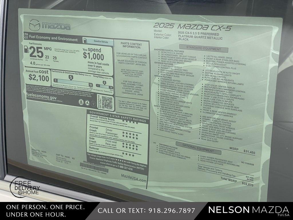 new 2025 Mazda CX-5 car, priced at $32,870