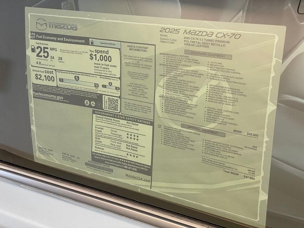 new 2025 Mazda CX-70 car, priced at $46,603