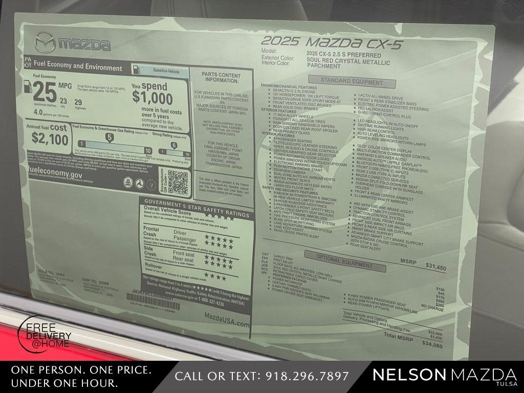 new 2025 Mazda CX-5 car, priced at $33,580