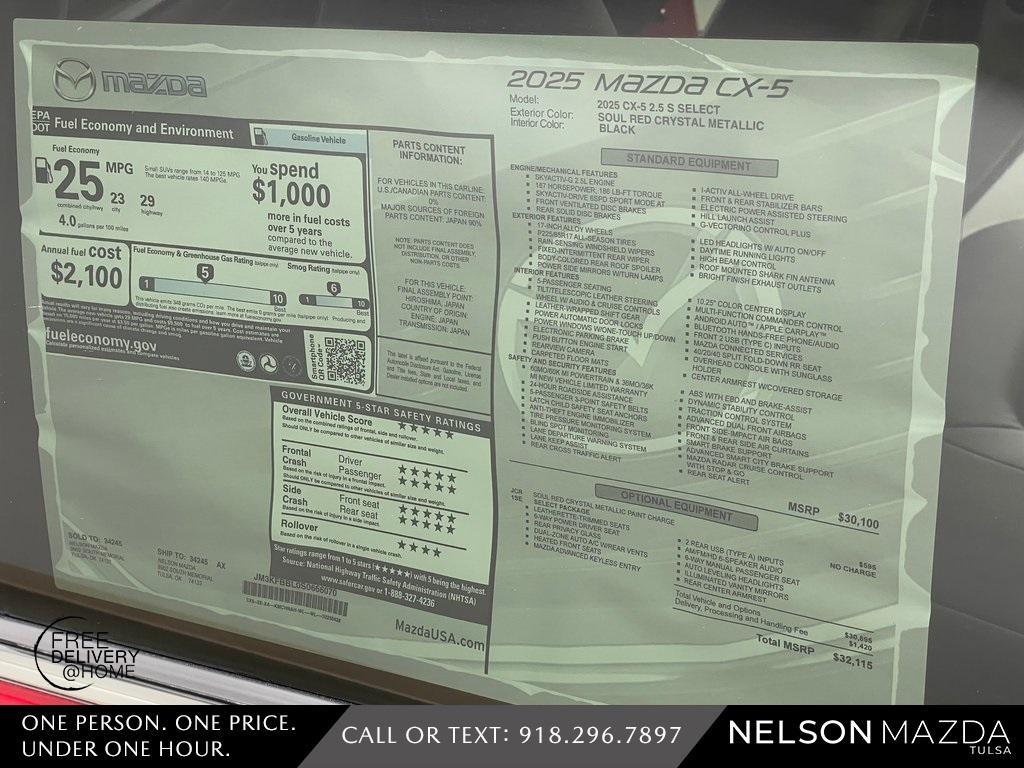 new 2025 Mazda CX-5 car, priced at $31,615