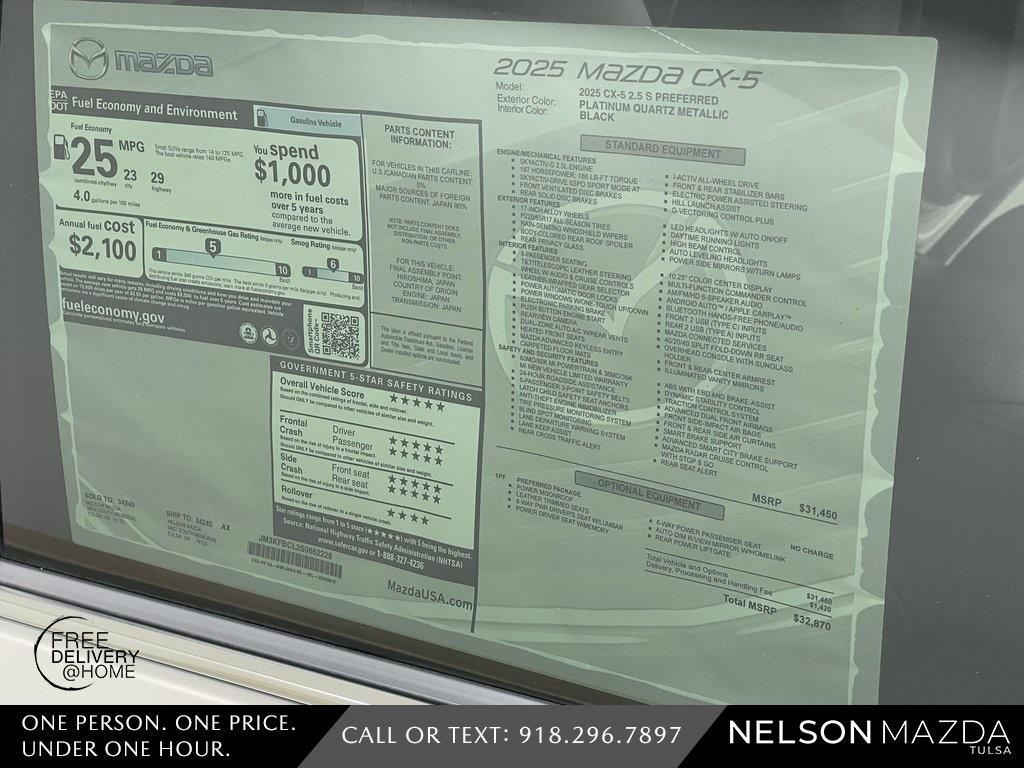 new 2025 Mazda CX-5 car, priced at $31,920