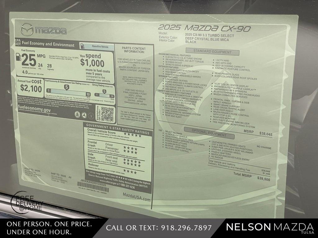 new 2025 Mazda CX-90 car, priced at $38,200