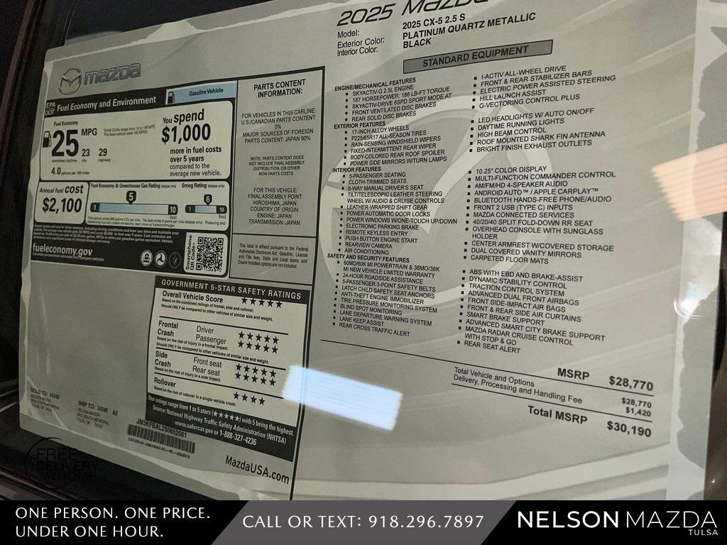 new 2025 Mazda CX-5 car, priced at $30,190