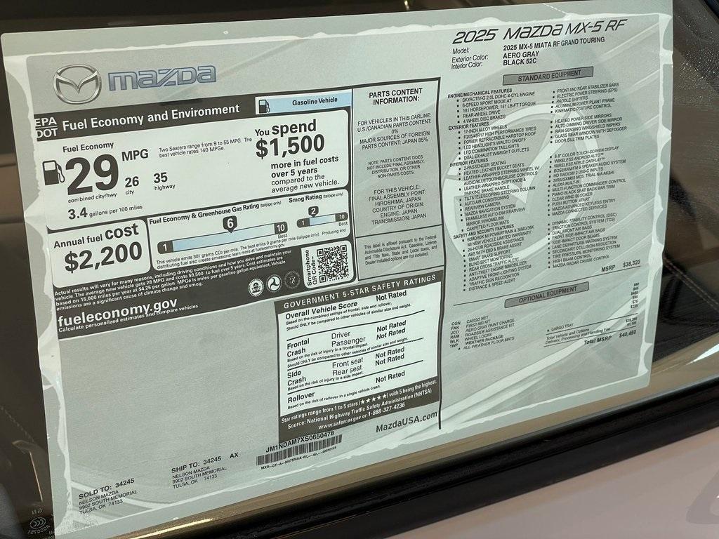 new 2025 Mazda MX-5 Miata RF car, priced at $39,330