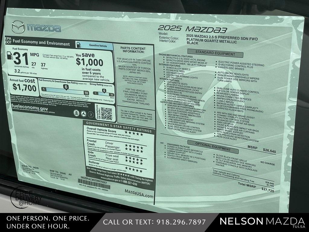 new 2025 Mazda Mazda3 car, priced at $27,425