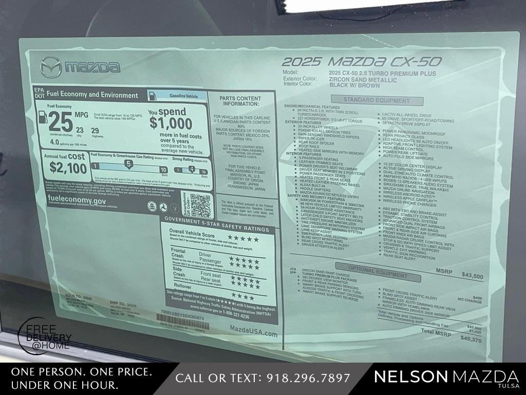 new 2025 Mazda CX-50 car, priced at $43,920