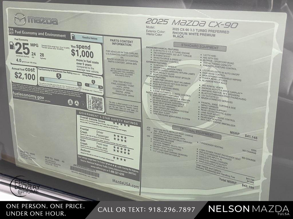 new 2025 Mazda CX-90 car, priced at $41,895