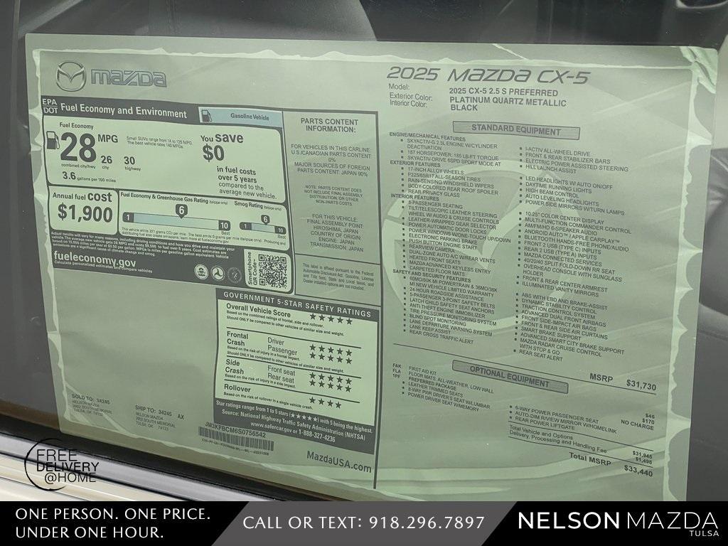 new 2025 Mazda CX-5 car, priced at $32,440