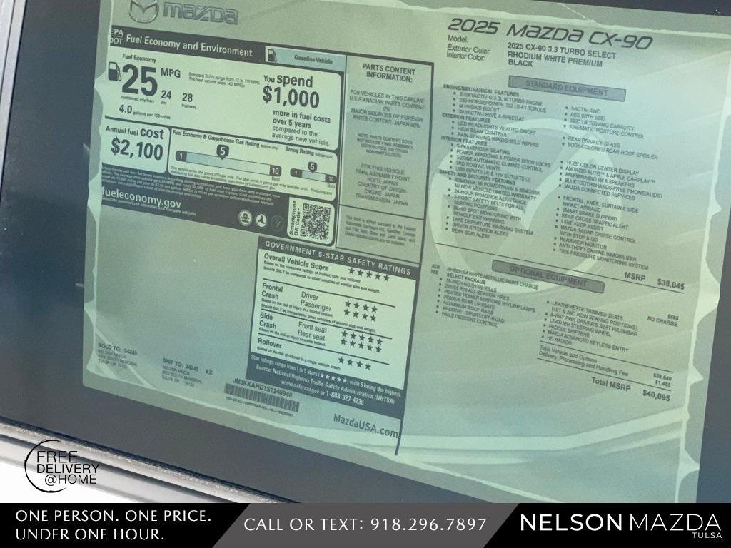 new 2025 Mazda CX-90 car, priced at $38,795