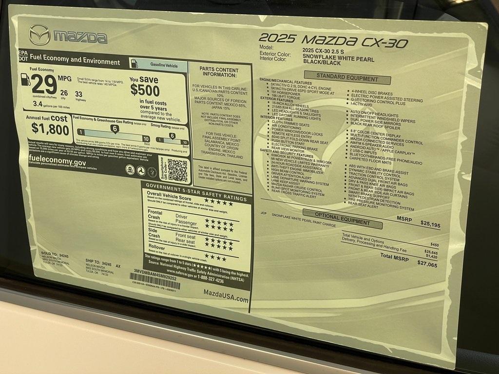 new 2025 Mazda CX-30 car, priced at $26,765