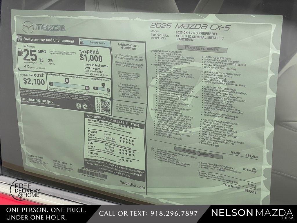new 2025 Mazda CX-5 car, priced at $32,114